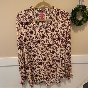 Ruby Ribbon Cream/Dark Red Floral Meadow Blouse - Size Medium